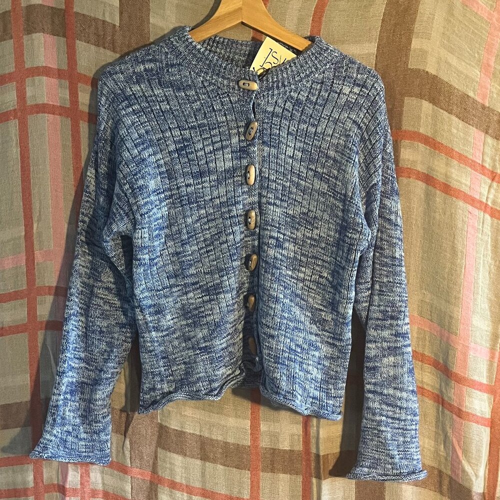 NWT Baserange Drip Cardigan Blue Melange L - Picture 3 of 6